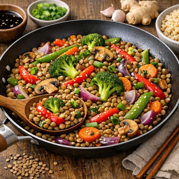 High Protein Vegetarian Meals - Lentil & Vegetable Stir-Fry